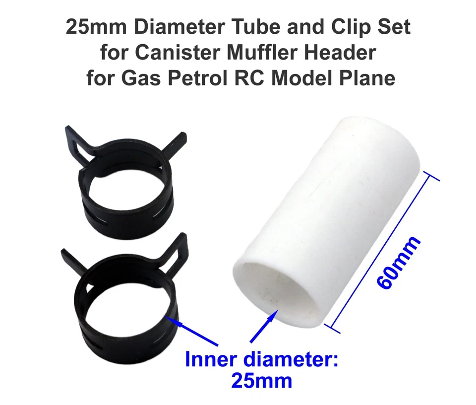 Tube and Clip set for Canister Muffler Header Gas Petrol RC Model Plane - Image 1 of 3