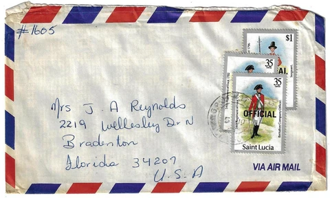 ST LUCIA 1970 OFFICIAL SET TO $1 FROM GENERAL POST OFFICE COVER TO US Cover