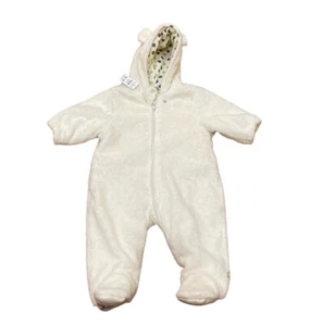 The Childrens Place 1 Piece Snowsuit Soft Fleece Infant 0-3 Month Ivory Full Zip - Picture 1 of 5
