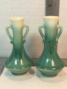 WENTWORTH JAPAN MATCHING BUD VASES 4.5" GREEN/WHITE EUC DECORATIVE - Picture 1 of 6