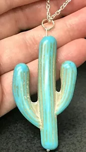 Collana Cactus Turchese Howlite Senza Pietra Argento Tibetano 18" D-1210 - Foto 1 di 5