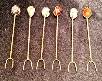 6 selecciones superiores de piedra de entremeses enchapados en plata inusuales de los años 50 de colección Foto 1 de 4