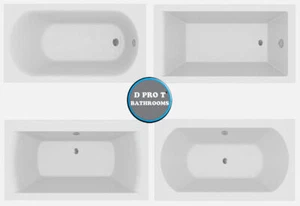 Modern Bathroom Single & Double Ended Straight Bath Gloss White Acrylic Bathtub - Picture 1 of 10