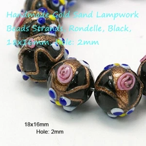 5 schöne Lampenperle  Schmuckperlen Glasperle  Kugel verziert 18*16 schwarz-gold - Picture 1 of 3