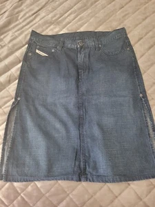Diesel Indigo Blue Knee High Denim Skirt With Side Slit & Pockets Size 28 - Picture 1 of 9