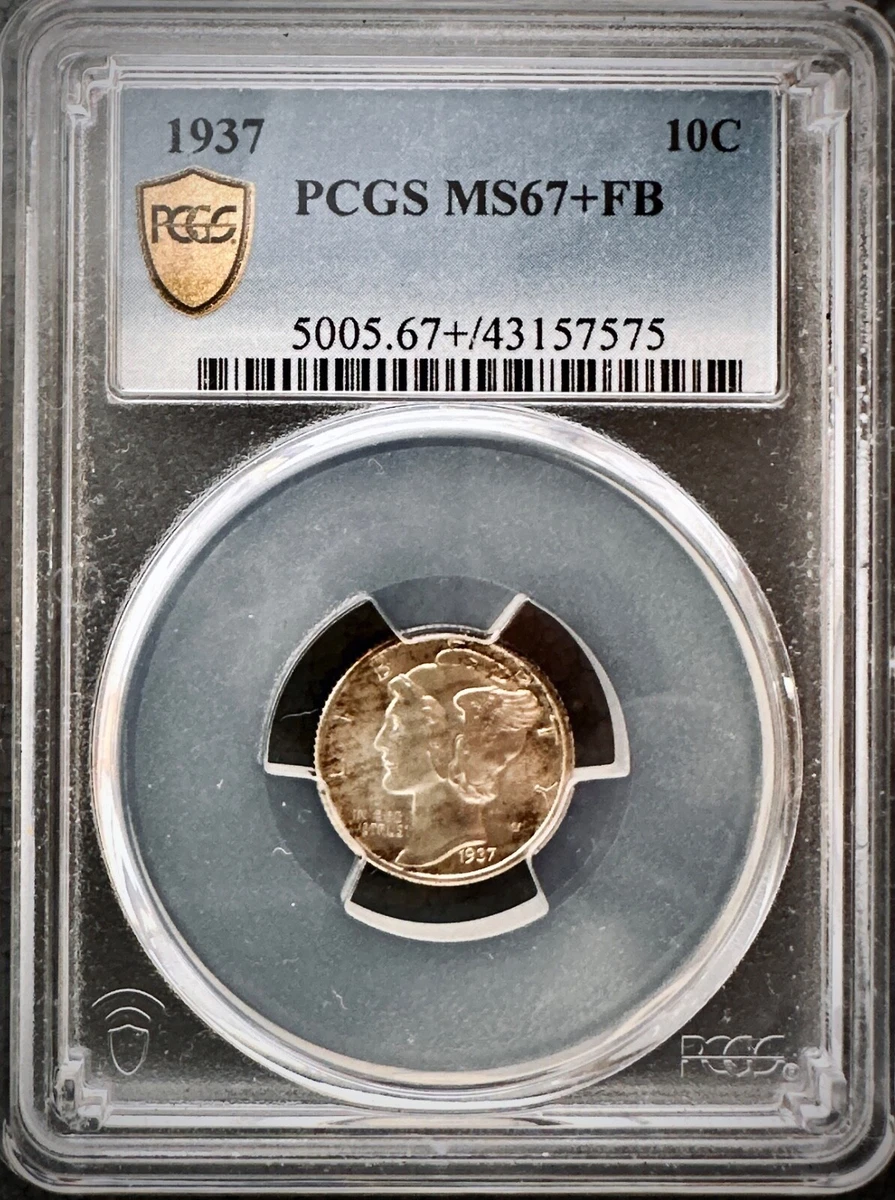 PCGS Certified MS 67 Graded 1937 Year Mercury Dimes (1916-1945
