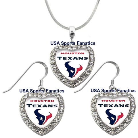 Houston Texans 925 Necklace / Earrings or Set Team Heart With Rhinestones Cover