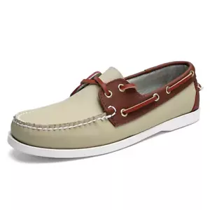 Ladies UK6/EU39 Superb Quality Leather Deck Shoes Boat Shoes Beige Brown Loafer - Picture 1 of 4