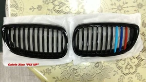 MIT M COLOR GLOSSY BLACK KIDNEY GRILLE BMW E92 E93 3 SERIES 2007-2009 - Picture 1 of 4