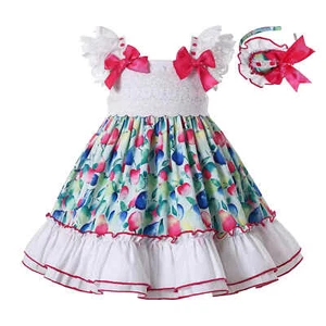 Girls Floral Dress Ruffled Princess Party Dresses Summer Sleeveless + Headband - Picture 1 of 11