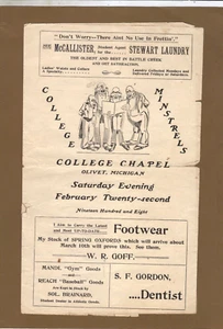 Rare Antique 1908 OLIVET COLLEGE Student Minstrel Show Theatre Program - Picture 1 of 4
