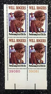 1979USA #1801 15c Will Rogers Performing Arts - Plate Block of 4 Mint NH - Picture 1 of 4