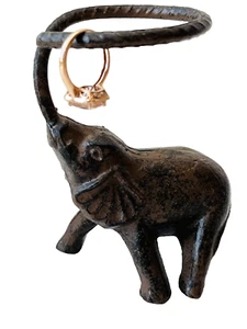 Vtg/ Antique 4" Cast Iron Elephant Ring Holder Unique Twist Trunk/Jewelry Holder - Picture 1 of 5