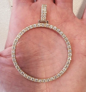 5.0 ct F VS round ideal diamond circle pendant 14k yellow gold 2" fits 5mm chain - Picture 1 of 3