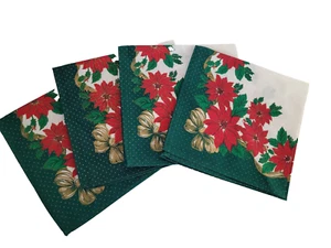 Servilletas de Navidad de colección NOS 4 piezas algodón verde y blanco con lazos rojos de pascua dorados - Imagen 1 de 10