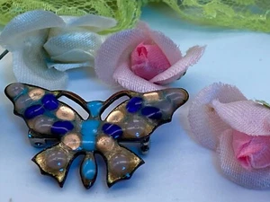 Vintage Metal Enamel Butterfly Brooch - Picture 1 of 11