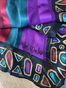 Bob Mackie Wearable Art 100% Silk Jewel 13" x 60" Scarf Stripes Purple Red BOX - Picture 1 of 4