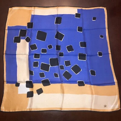 Bufanda Vera Vintage Azul Geométrica Mezcla Seda Foto 1 de 4