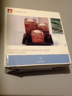 NUEVO 4 piezas Candelabros Cerámicos con Placa Interior por Diseño Marrón y Dorado Foto 1 de 4