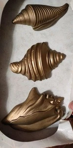 Vntg 1980's  Miller Studio Style Gold Chalkware Wall Art (3) LRG Sea Shells  NOS - Picture 1 of 3