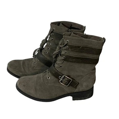 Botas UGG Mujer 9 ZIA Moto Combat Impermeables Cuero Hebilla Gris Foto 1 de 4