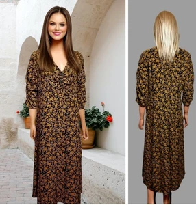 MONSOON DRESS SIZE 12 NAVY+MUSTARD FLORAL PRINT RUCHED BUST MIDAXI 3/4 SLEEVE #5 - Picture 1 of 10