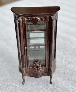 BESPAQ Vintage Carved Walnut Wood Curio Display Cabinet Dollhouse Miniature 1:24 - Picture 1 of 14
