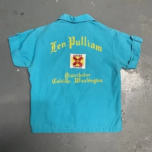 Vintage 60s Hilton Bowling Shirt Women’s Size 34 Flock Lucky Lager Beer - Picture 1 of 7