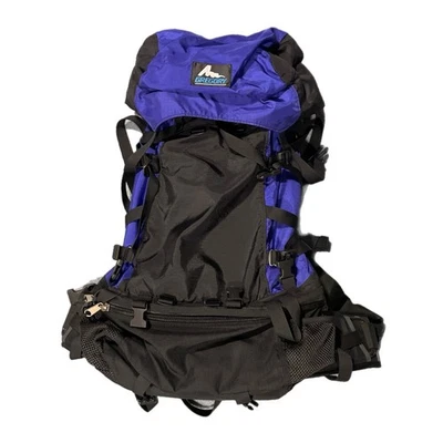 复古 Gregory 徒步背包 蓝色 黑色 露营 内框 — 第 1/4 张图片