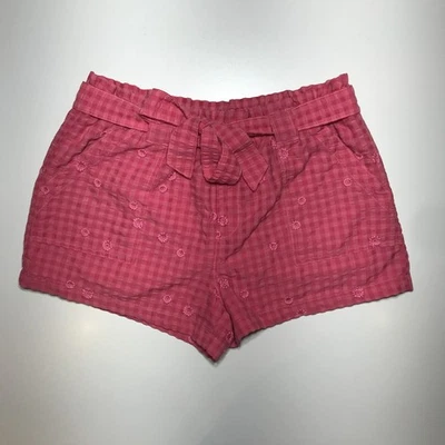 Time and Tru Womens Paperbag Seersucker Pink Floral Embroidery Belted Shorts XL - Image 1 of 4