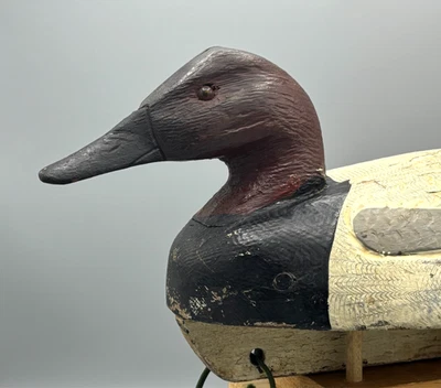 **MICHIGAN** CANVASBACK DRAKE VINTAGE DECOY DUCK **INCISED WING/FEATHER CARVING* - Image 1 of 4