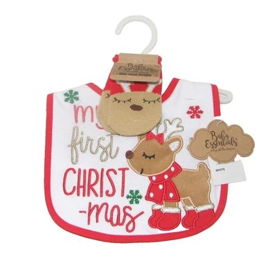 Baby Essentials My First Christmas Reindeer 2 piezas babero y calcetines conjunto de regalo niña NUEVO Foto 1 de 3