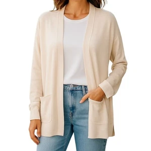 Vince Open Front Cardigan Silk Cashmere Cream Relaxed Fit Lightweight NWT Medium - Picture 1 of 7