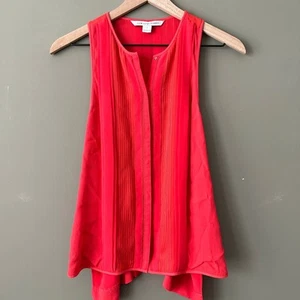 Diane Von Furstenberg New Slice Pintuck Silk Top Blouse Hot Orange - 4 - Picture 1 of 8