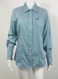 Cinch Women's Long Sleeve Button Down Shirt -Green  - White Stripe Size Large - Picture 1 of 5