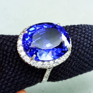 925 Silver White Gold Plated Lab Created Blue Tanzanite Ring size 9.5 (#60) - Picture 1 of 12