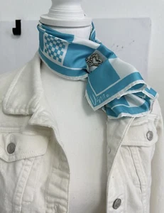 Vintage Scarves by Vera Checkerboard Scarf Blue & White Made in Japan 23” Square - Picture 1 of 6