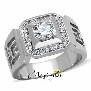 Men's 1.10 Ct Round Cut Cubic Zirconia Silver Stainless Steel Ring Sizes 8-13 - Picture 1 of 6