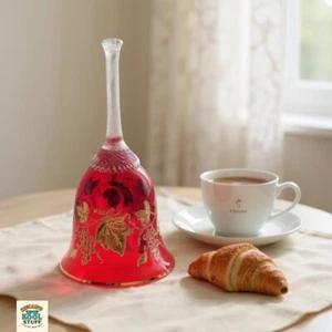 Bell Czech Vintage Bohemian Crystal Red Art Glass w/Gold Leaf Grape Vine Design - Picture 1 of 12