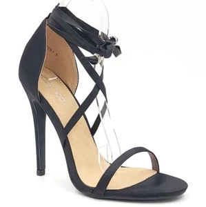Boohoo Women Cross Strap Ankle Wrap Sandals Bethany Size US 7 Black Satin - Picture 1 of 6