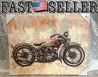 Motorcycle Canvas Wall Art Vintage Vehicle Pictures Wall Decor 26x20in - New! - Image 1 of 3