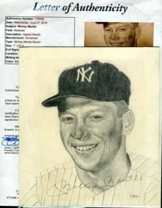 Mickey Mantle Hand Drawn Jsa Loa Autograph 7x9 Photo  Hand Signed Authentic - Picture 1 of 1