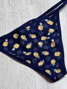 Damen Höschen G-String Tanga marineblau mit gelben Zitronen & Ananas klein - Bild 1 von 3