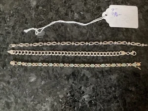 3 Sterling Silver Charm Bracelet 2 @ 7" 1 @ 7 3/4 - Picture 1 of 4
