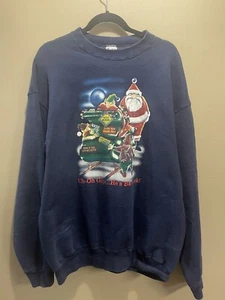 Felpa Natalizia Vintage Uomo Maglione XXL Navy Fruit The Loom Angry Babbo Natale - Foto 1 di 4