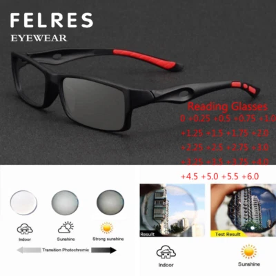 Men Women Square Classic Photochromic Reading Glasses Full Frame Sunglasses New - Image 1 of 4
