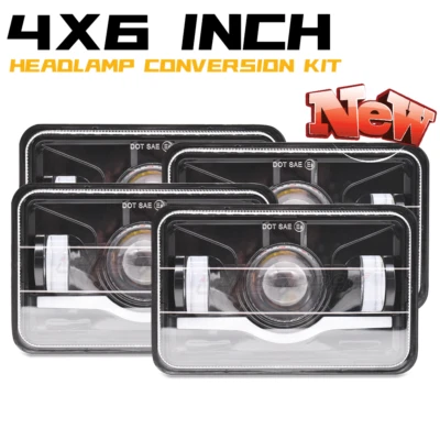 Fit GMC W3500 W4500 W5500 Forward 4x6 inch LED Headlights Hi/Lo Beam DOT DRL X4 - Image 1 of 4