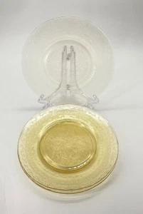 Vtg Set of 4 Macbeth Evans Yellow Depression Glass Stippled Rose Band 8" Plates - Picture 1 of 6