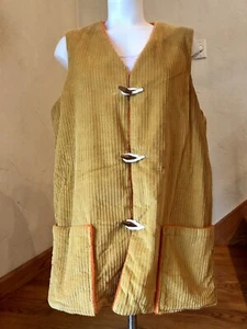 VTG 70’s Womens Harvest Gold Corduroy Long Vest Hippie Shaggy Scooby Doo Look - Picture 1 of 8
