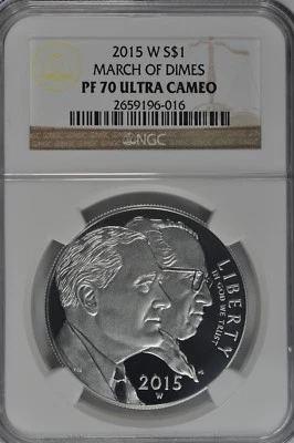 2015 W March of Dimes Proof Silver Dollar NGC PF70 UC Brown Label - Image 1 of 2